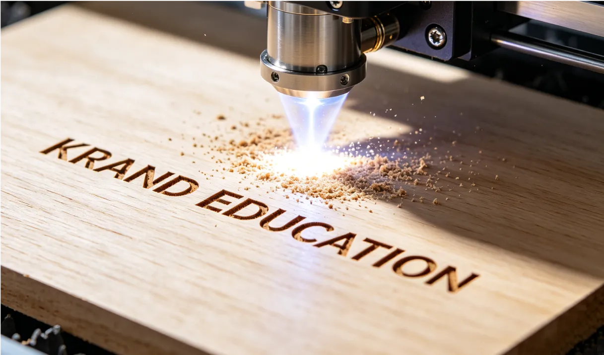 Laser engraving logo on wooden furniture